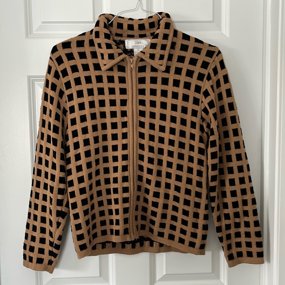 Lisa International Women’s Brown Black Zipper Jacket Size Small